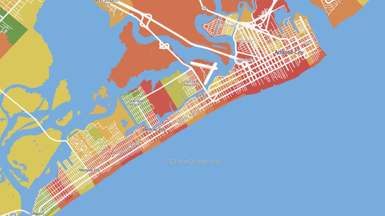 Lower Chelsea, Atlantic City, NJ Map of Robbery Rates