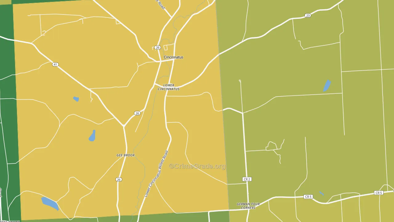 Lower Cincinnatus, NY Map of Robbery Rates