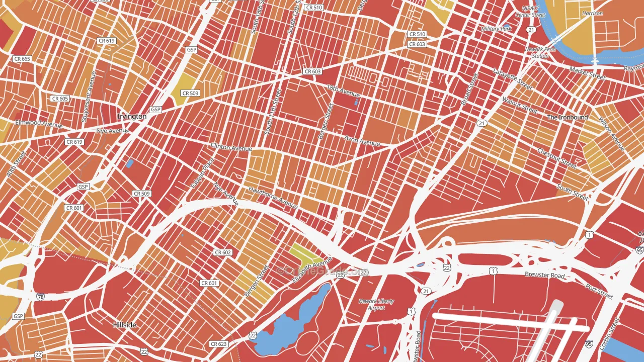 Lower Clinton Hill, Newark, NJ Map of Robbery Rates