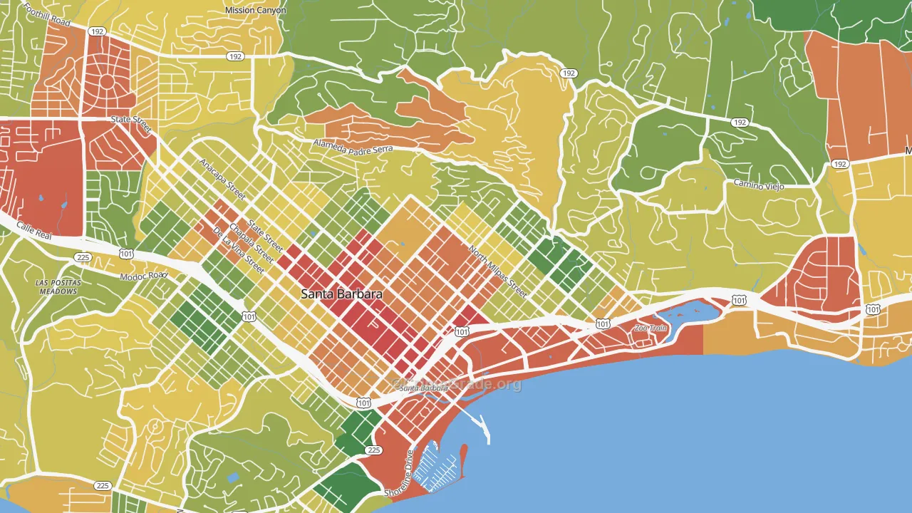 Lower East, Santa Barbara, CA Map of Robbery Rates