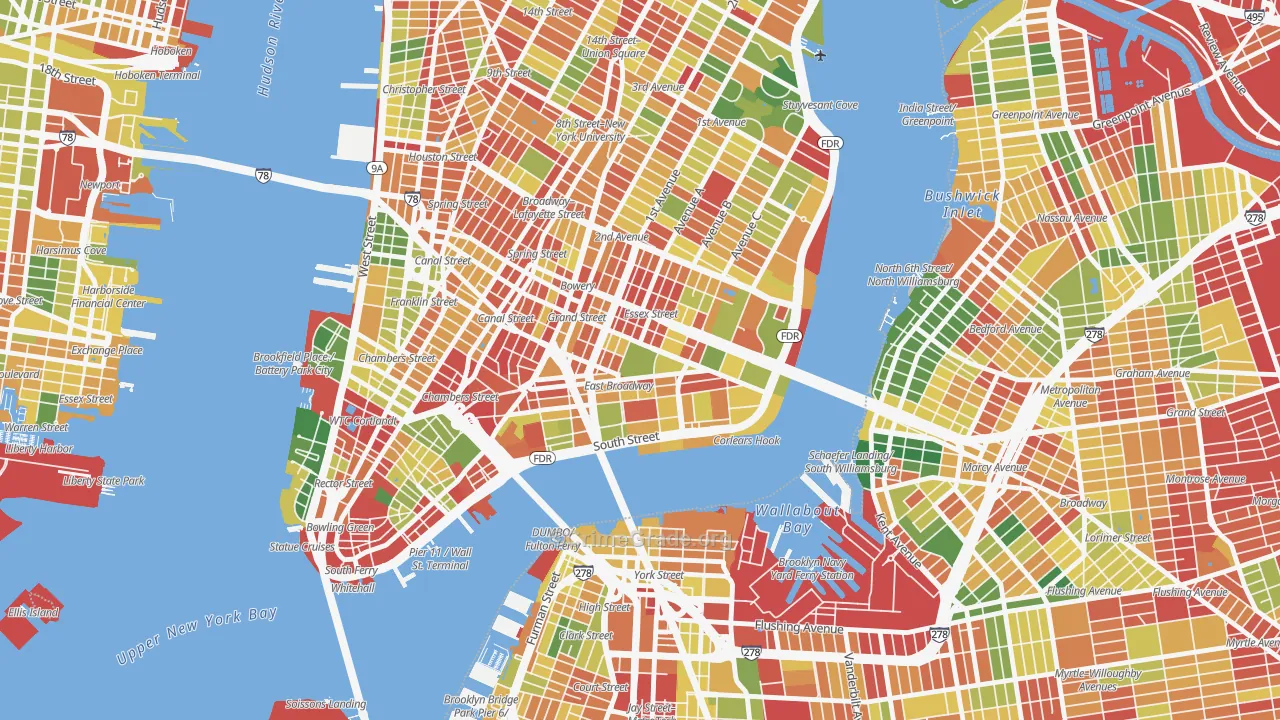 Lower East Side, Manhattan, NY Map of Robbery Rates