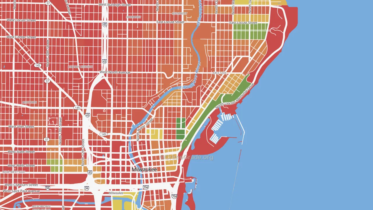 Lower East Side, Milwaukee, WI Map of Robbery Rates