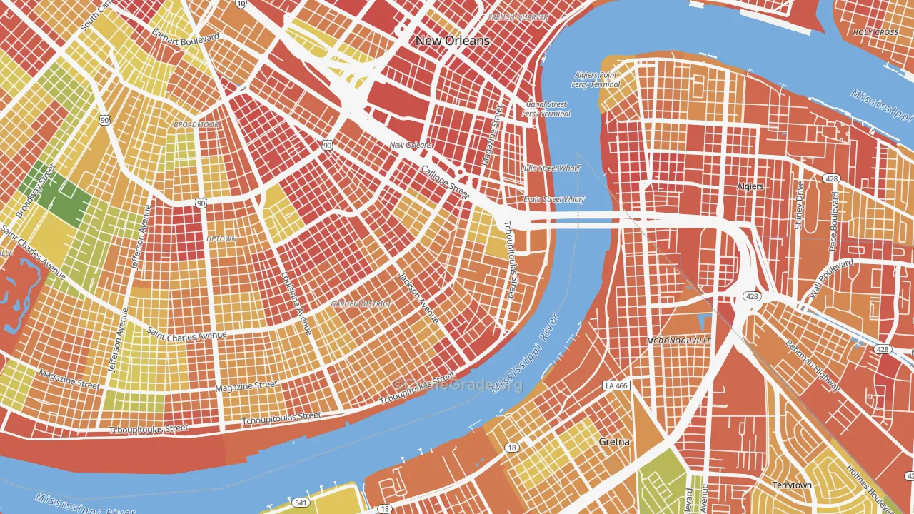 Lower Garden District, New Orleans, LA Map of Robbery Rates