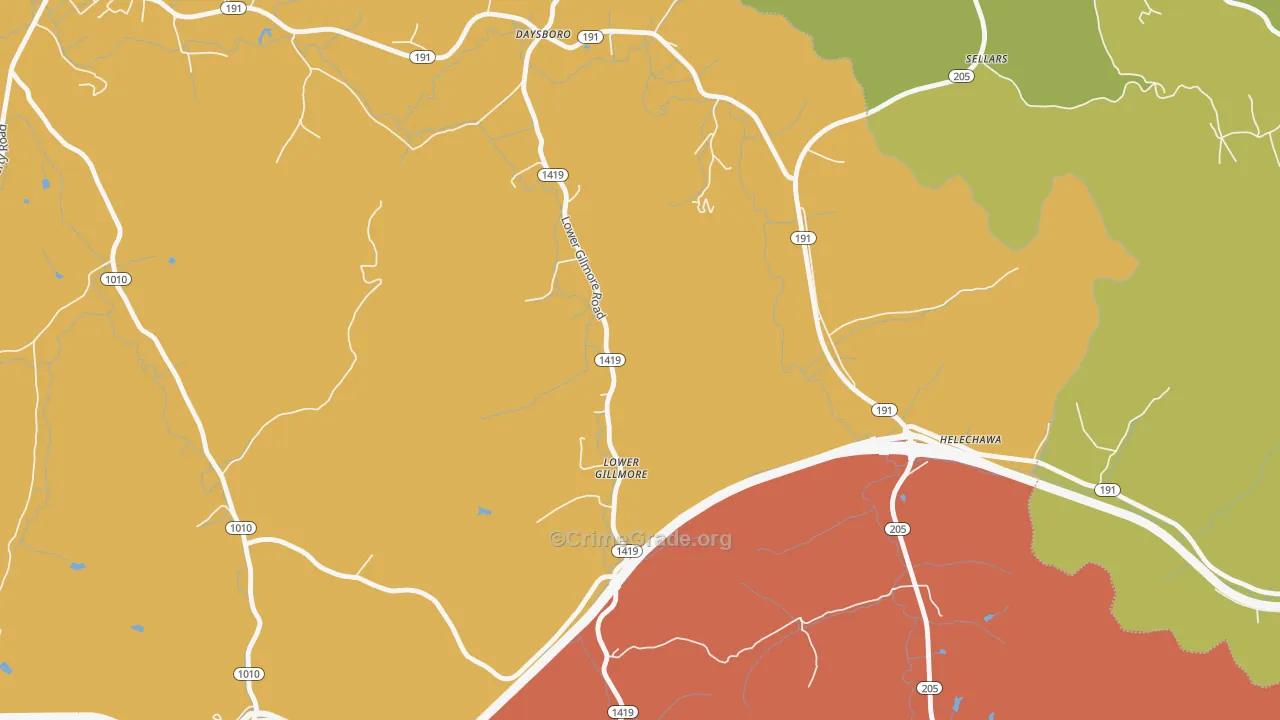 Lower Gillmore, KY Map of Robbery Rates