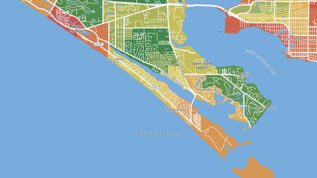 Lower Grand Lagoon, FL Map of Robbery Rates