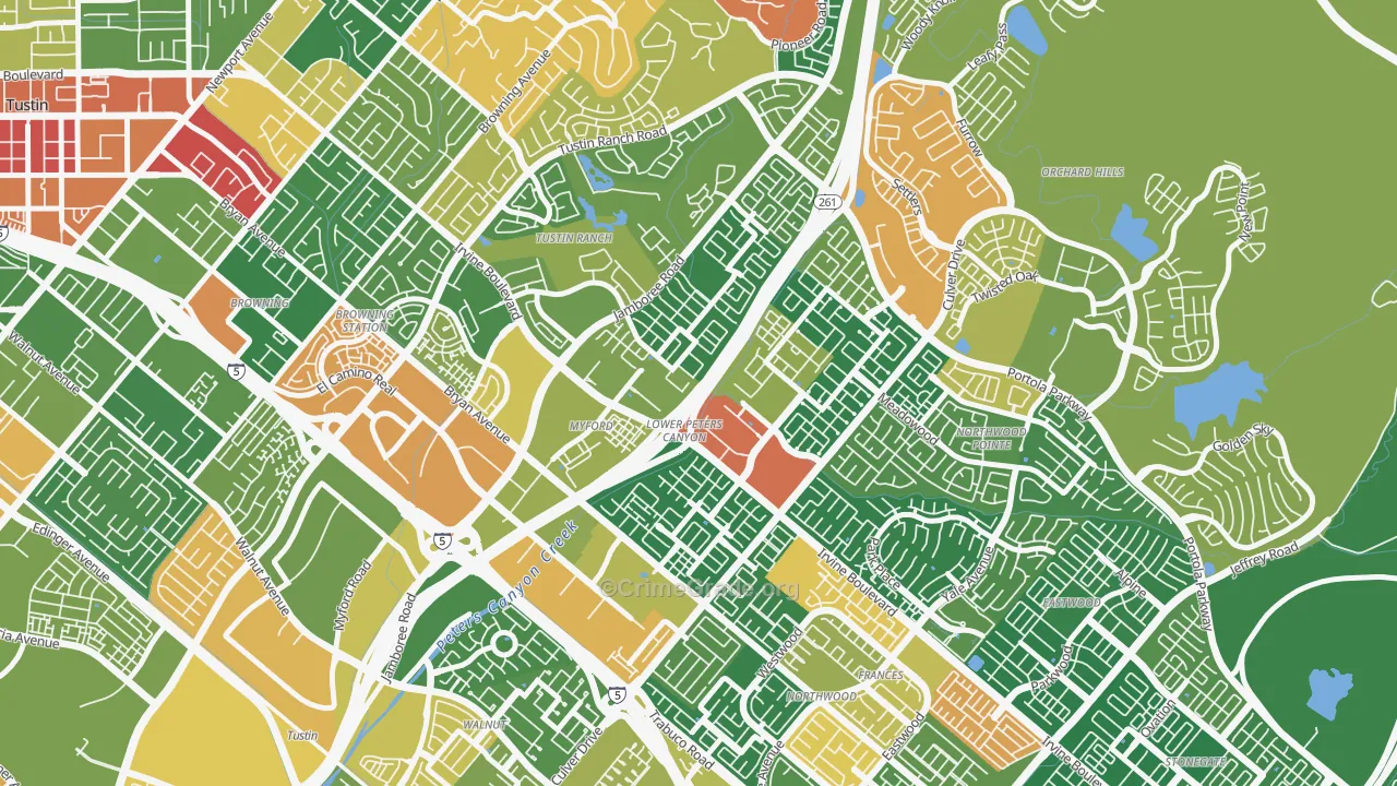 Lower Peters Canyon, Irvine, CA Map of Robbery Rates