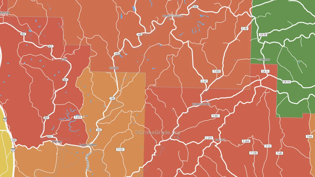 Lower Salem, OH Map of Robbery Rates