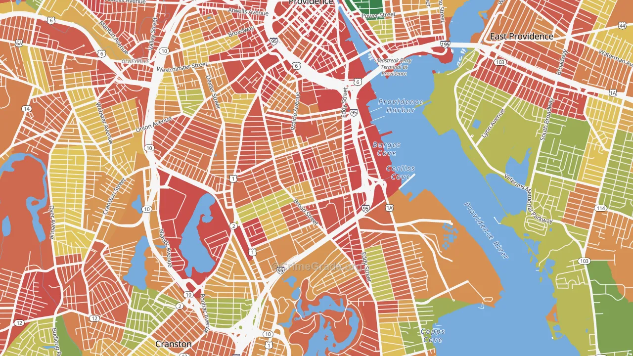 Lower South Providence, Providence, RI Map of Robbery Rates