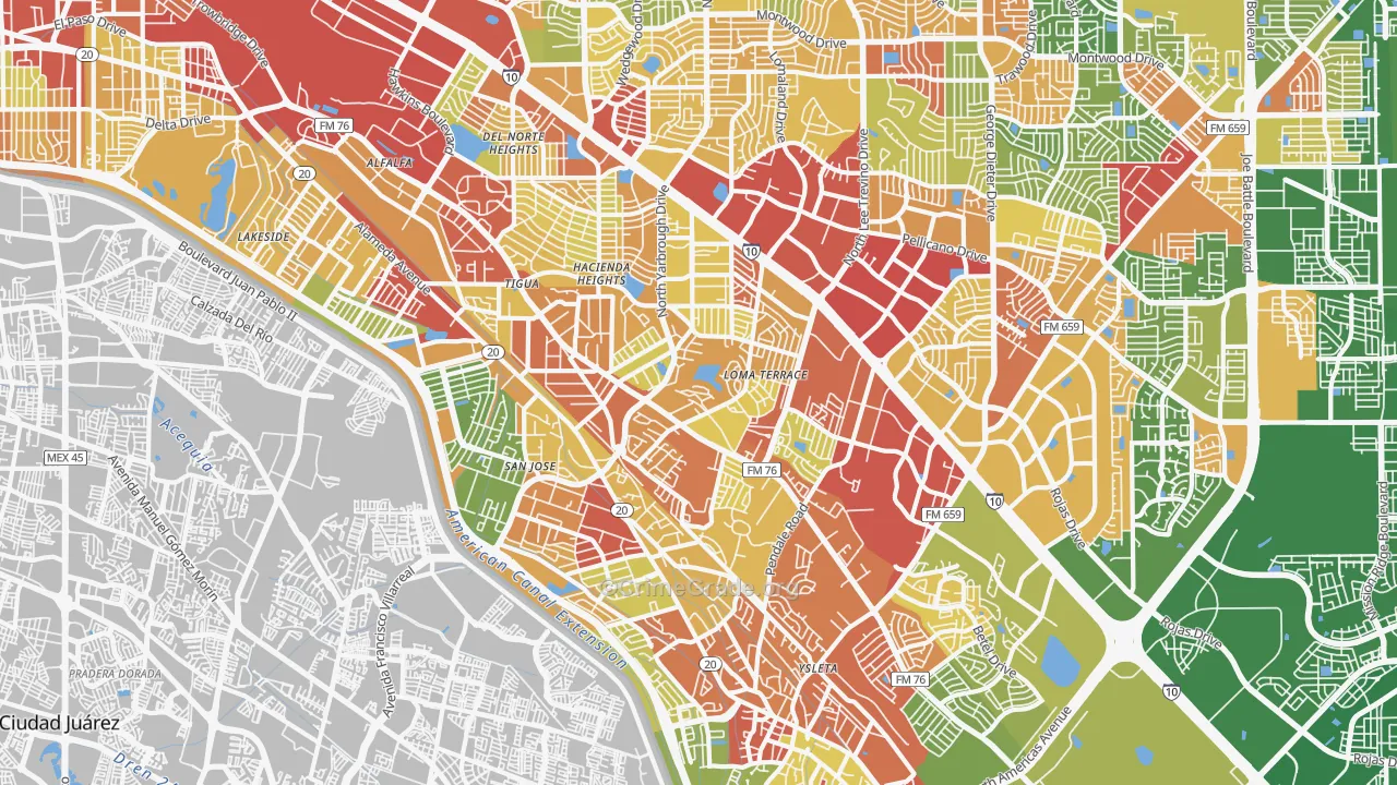 Lower Valley, El Paso, TX Map of Robbery Rates
