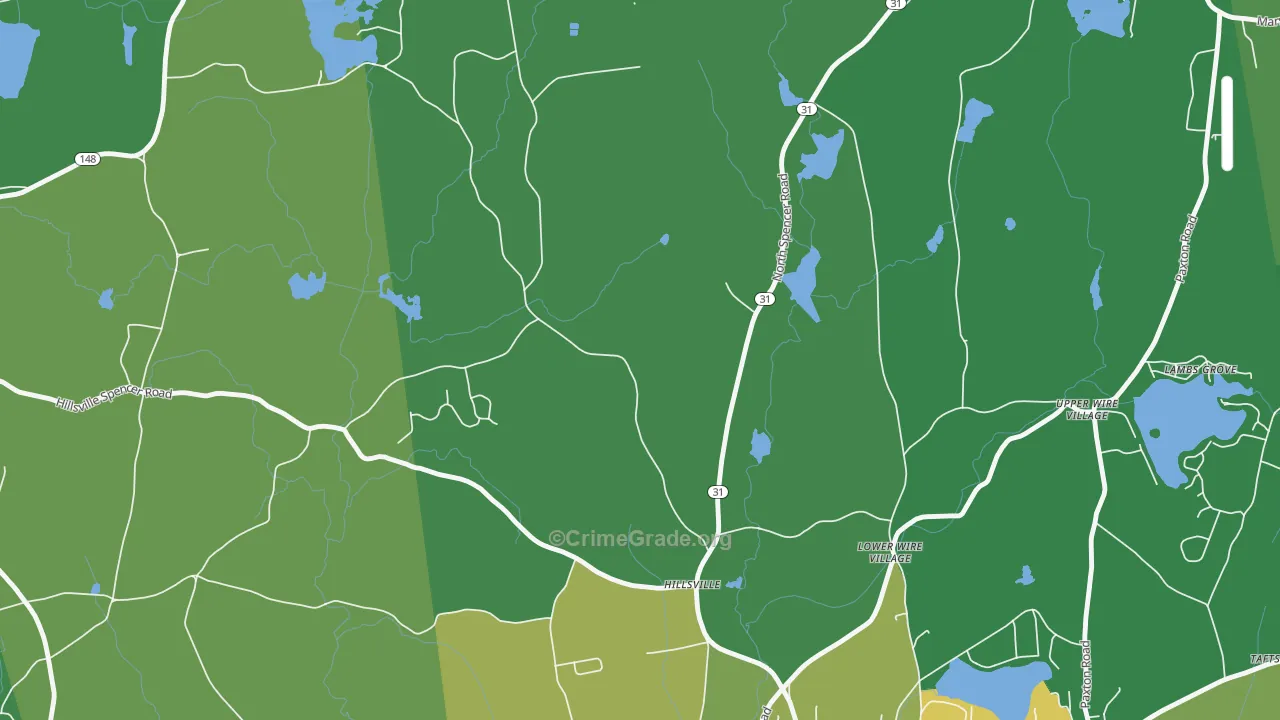 Lower Wire Village, MA Map of Robbery Rates