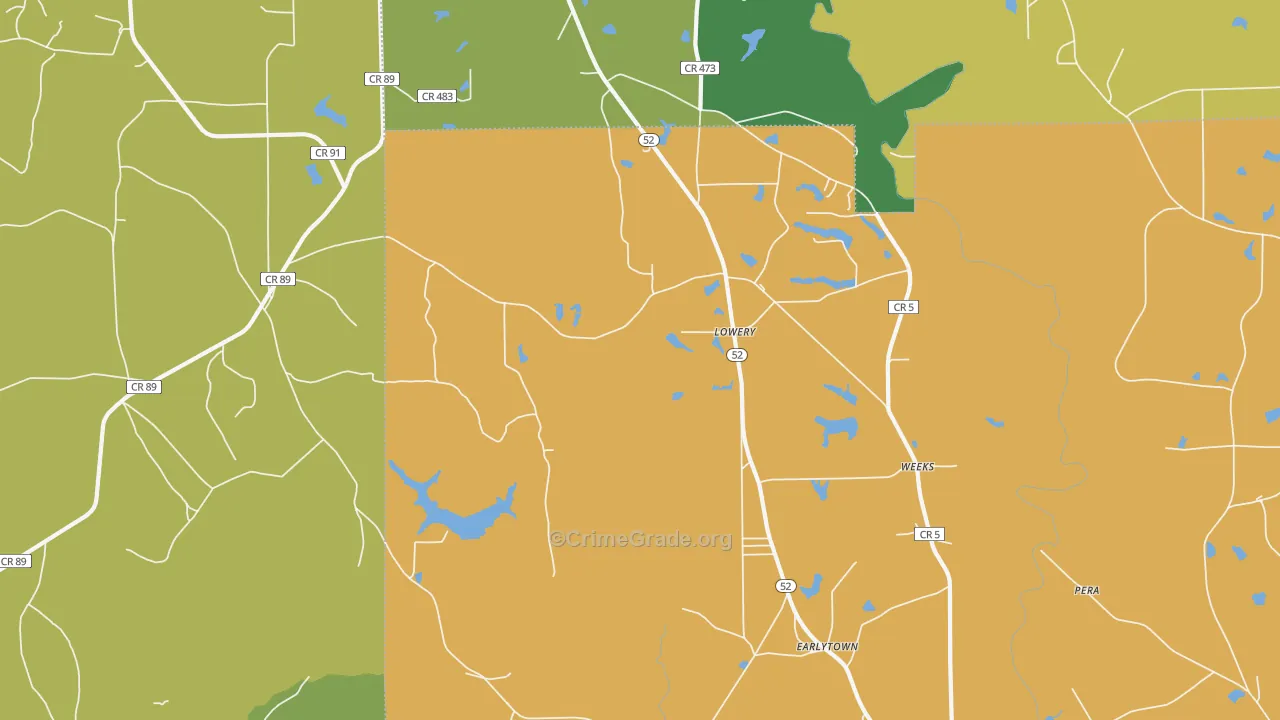 Lowery, AL Map of Robbery Rates