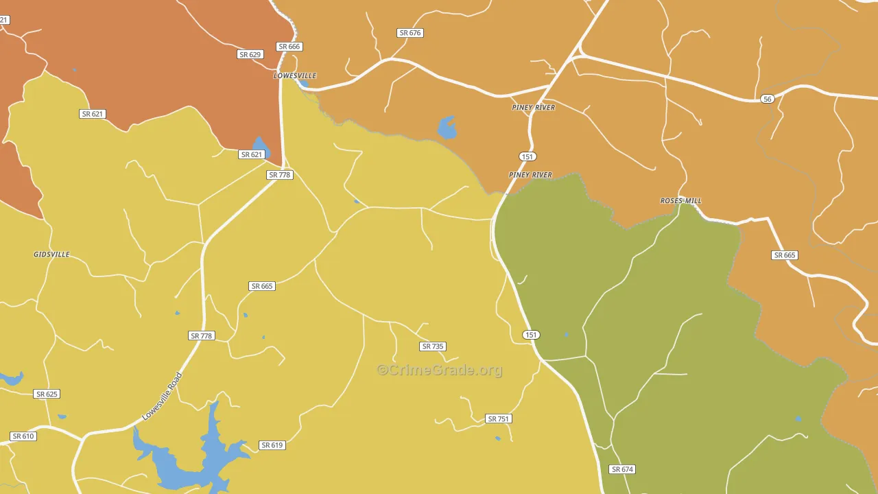 Lowesville, VA Map of Robbery Rates