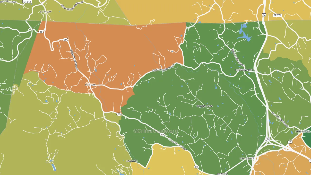 Lowgap, NC Map of Robbery Rates