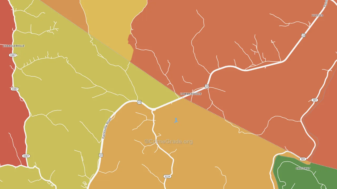Lowmansville, KY Map of Robbery Rates