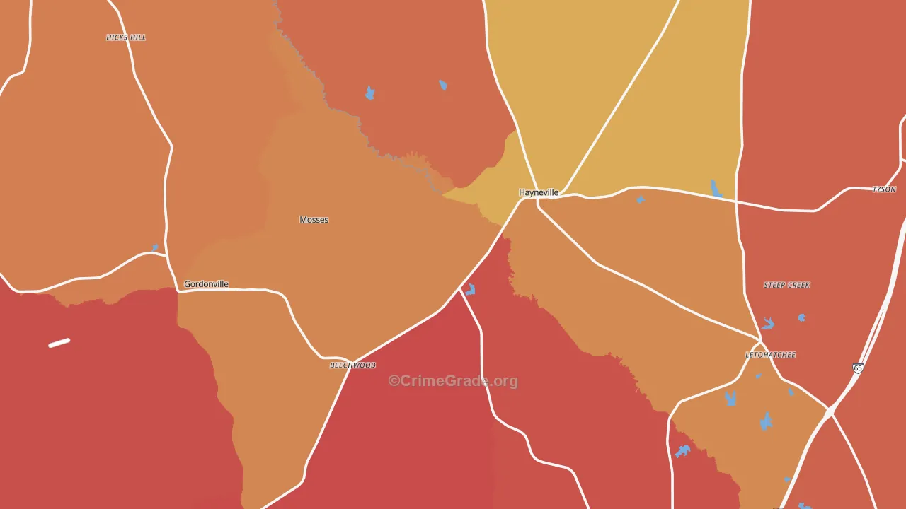 Lowndes County, AL Map of Robbery Rates