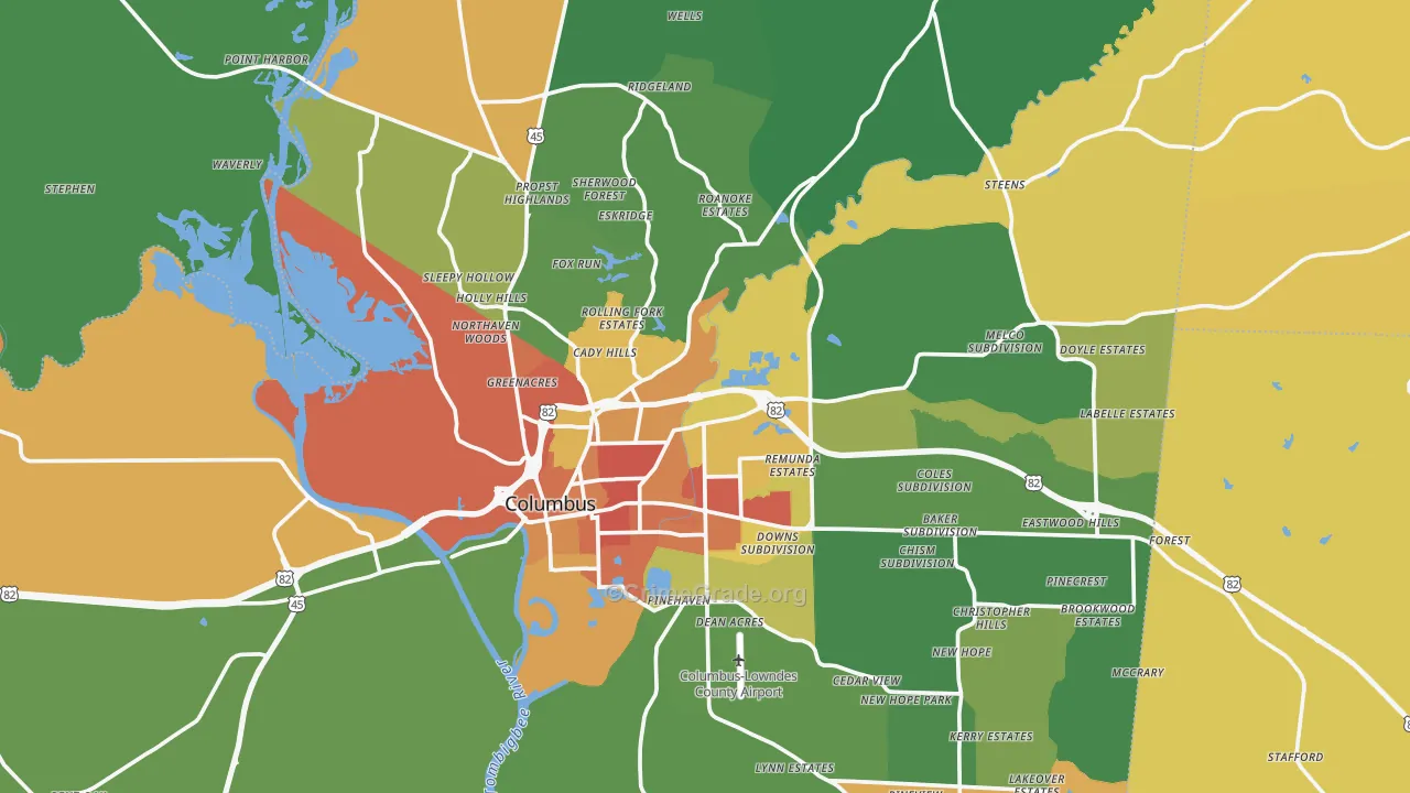 Lowndes County, MS Map of Robbery Rates