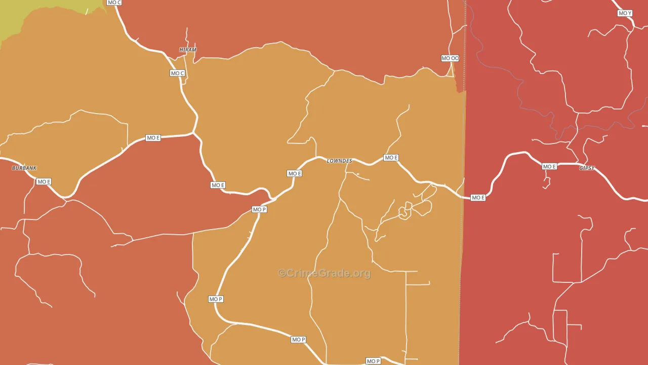 Lowndes, MO Map of Robbery Rates
