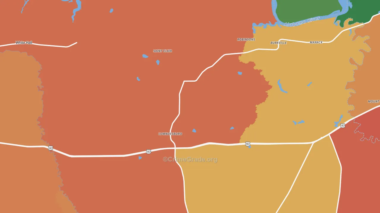 Lowndesboro, AL Map of Robbery Rates