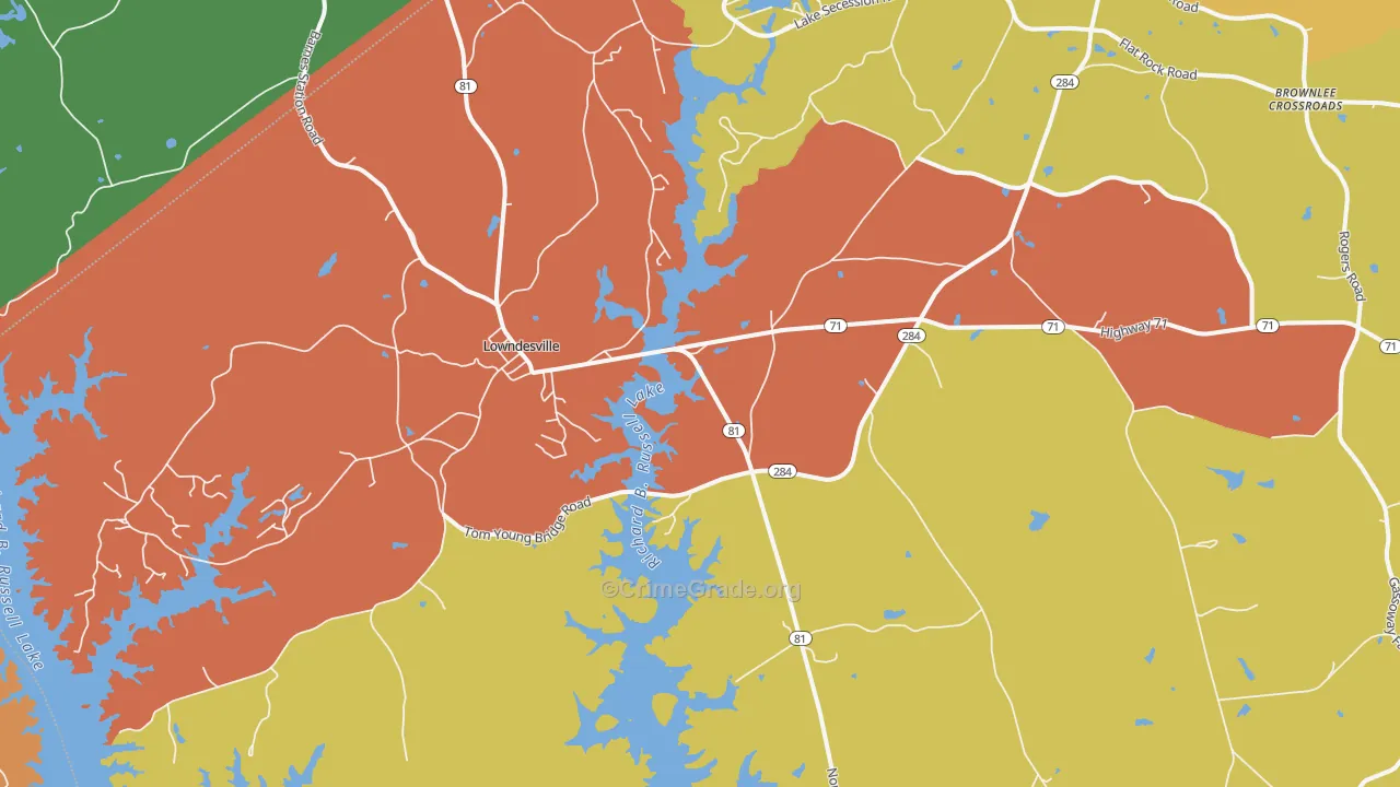 Lowndesville, SC Map of Robbery Rates