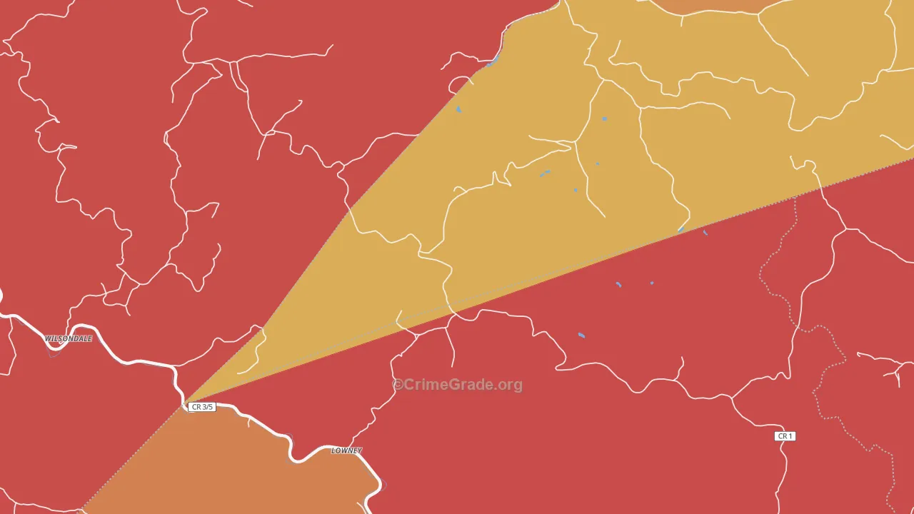 Lowney, WV Map of Robbery Rates