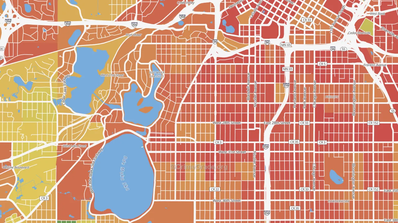 Lowry Hill East, Minneapolis, MN Map of Robbery Rates