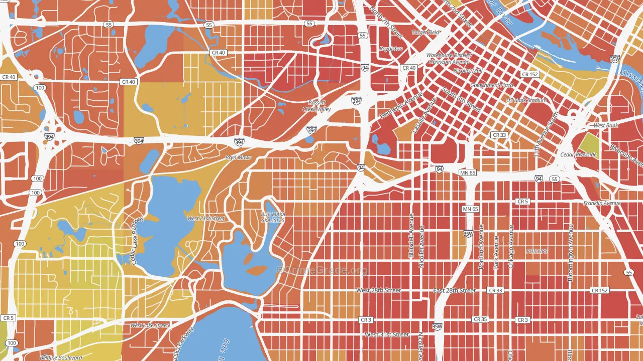 Lowry Hill, Minneapolis, MN Map of Robbery Rates
