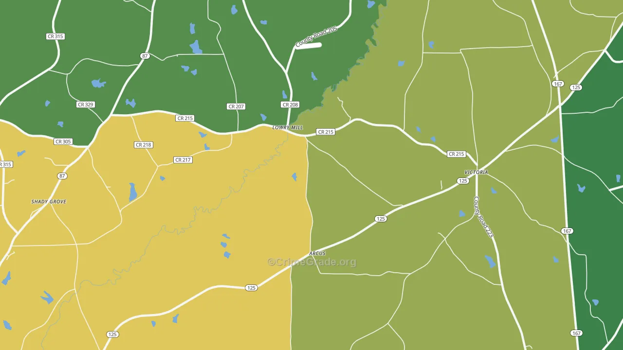 Lowry Mill, AL Map of Robbery Rates