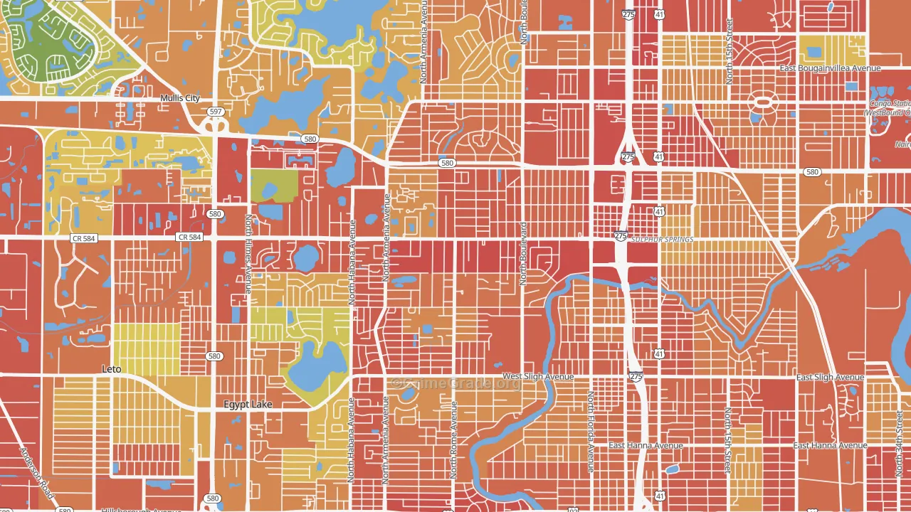 Lowry Park Central, Tampa, FL Map of Robbery Rates