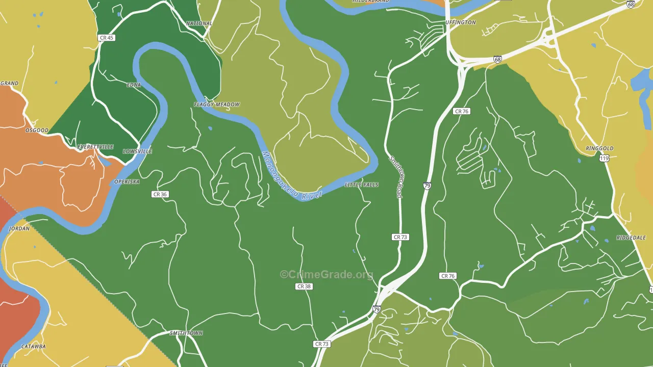 Lowsville, WV Map of Robbery Rates
