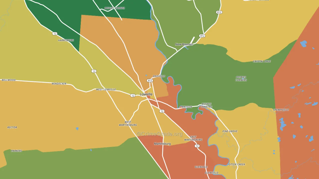 Lowville, NY Map of Robbery Rates