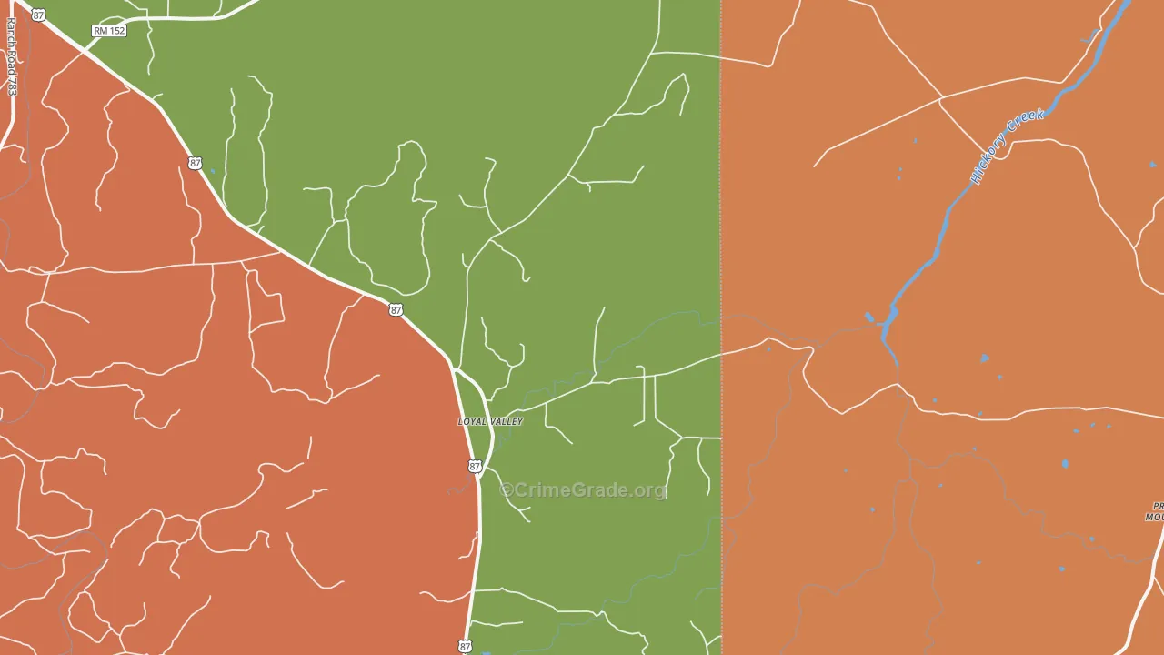 Loyal Valley, TX Map of Robbery Rates