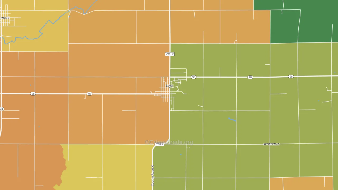Loyal, WI Map of Robbery Rates