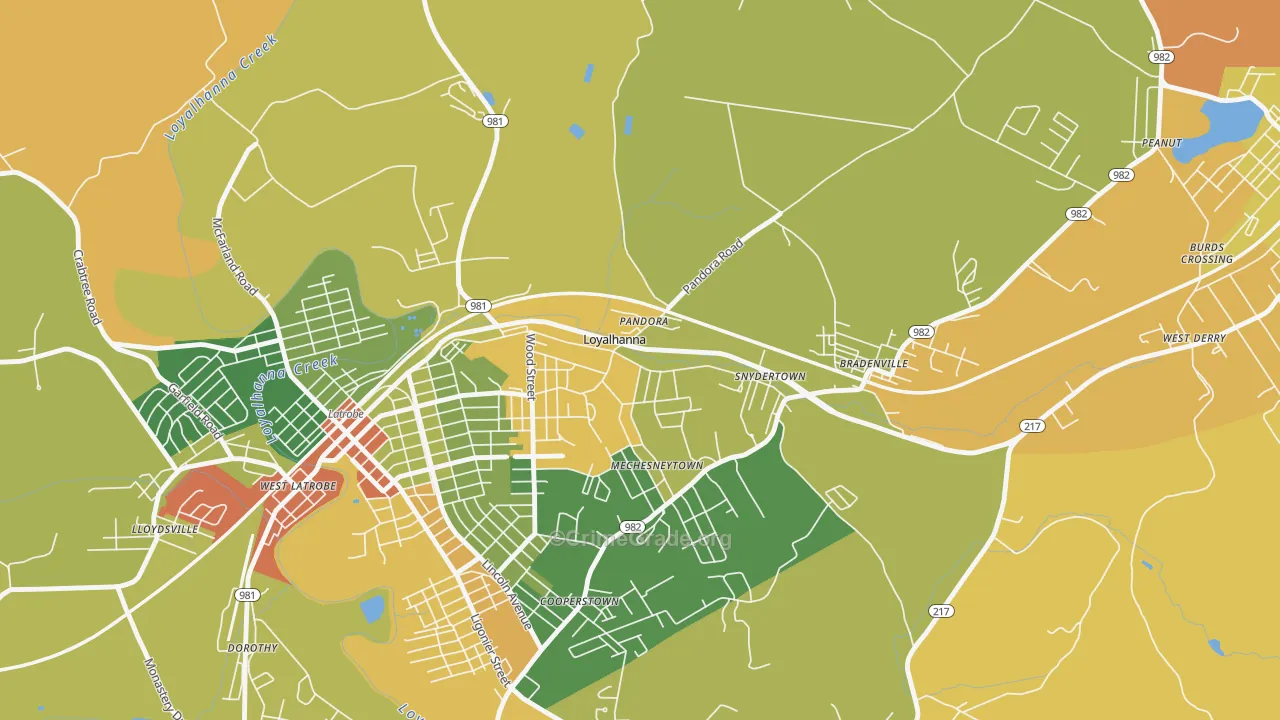 Loyalhanna, PA Map of Robbery Rates
