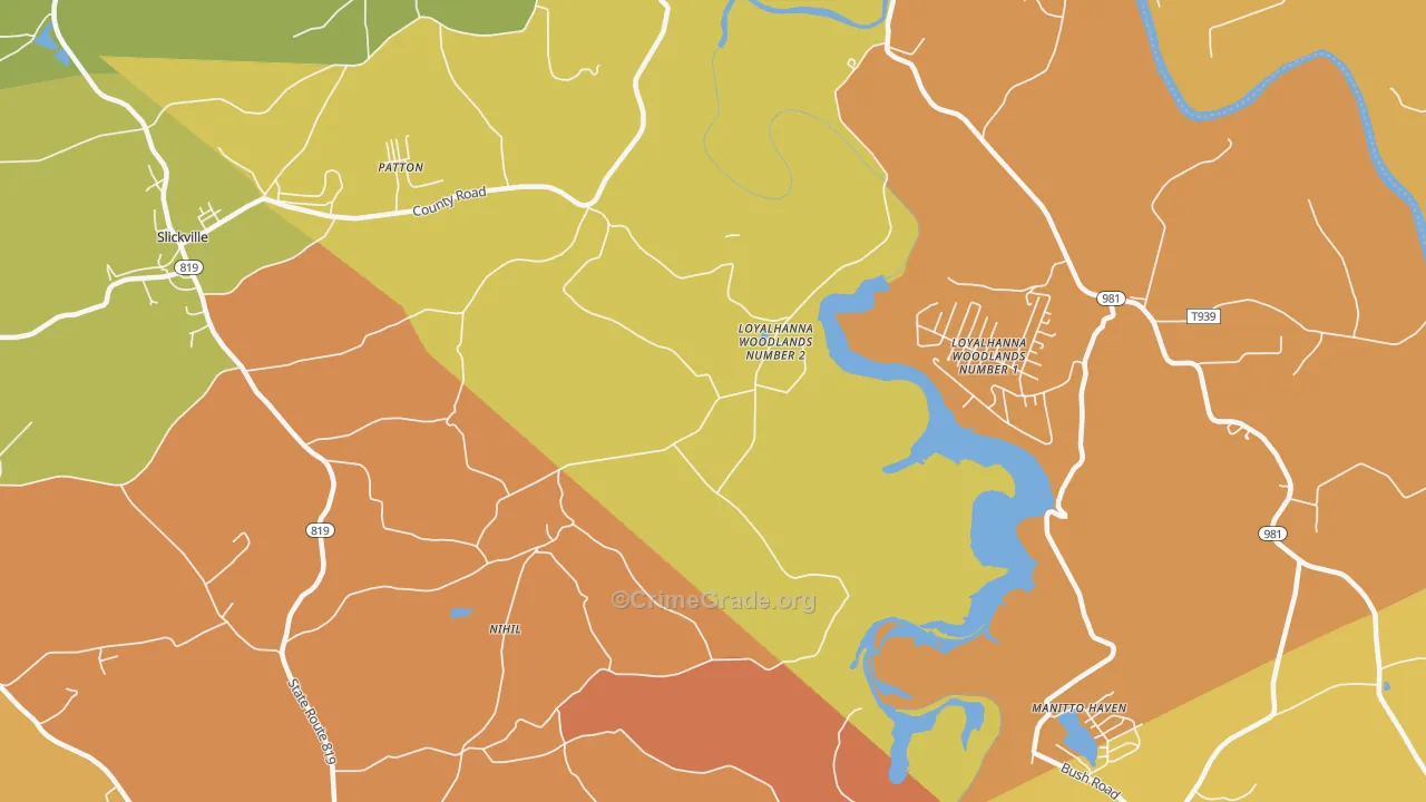 Loyalhanna Woodlands Number 2, PA Map of Robbery Rates