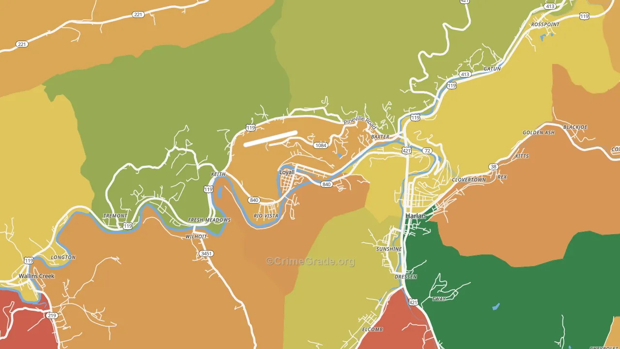 Loyall, KY Map of Robbery Rates