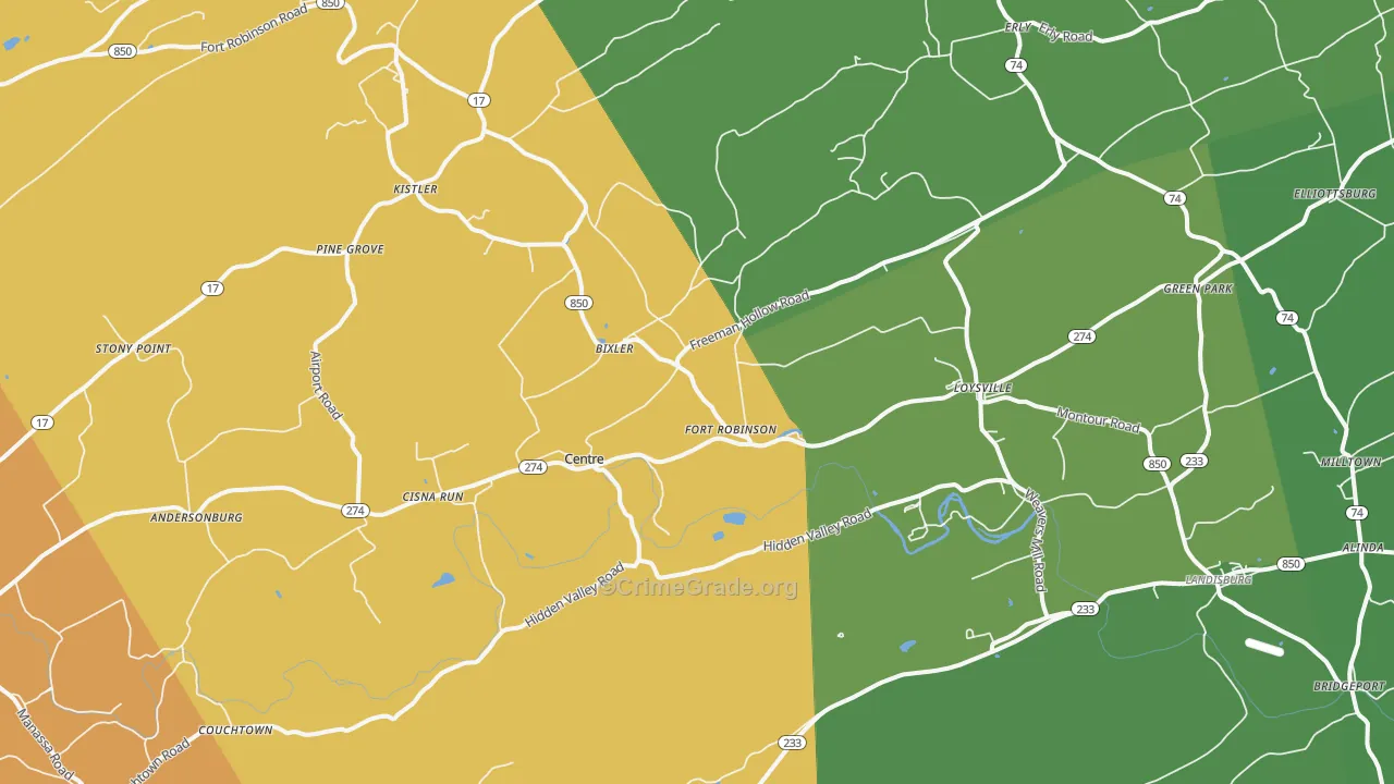 Loysville, PA Map of Robbery Rates