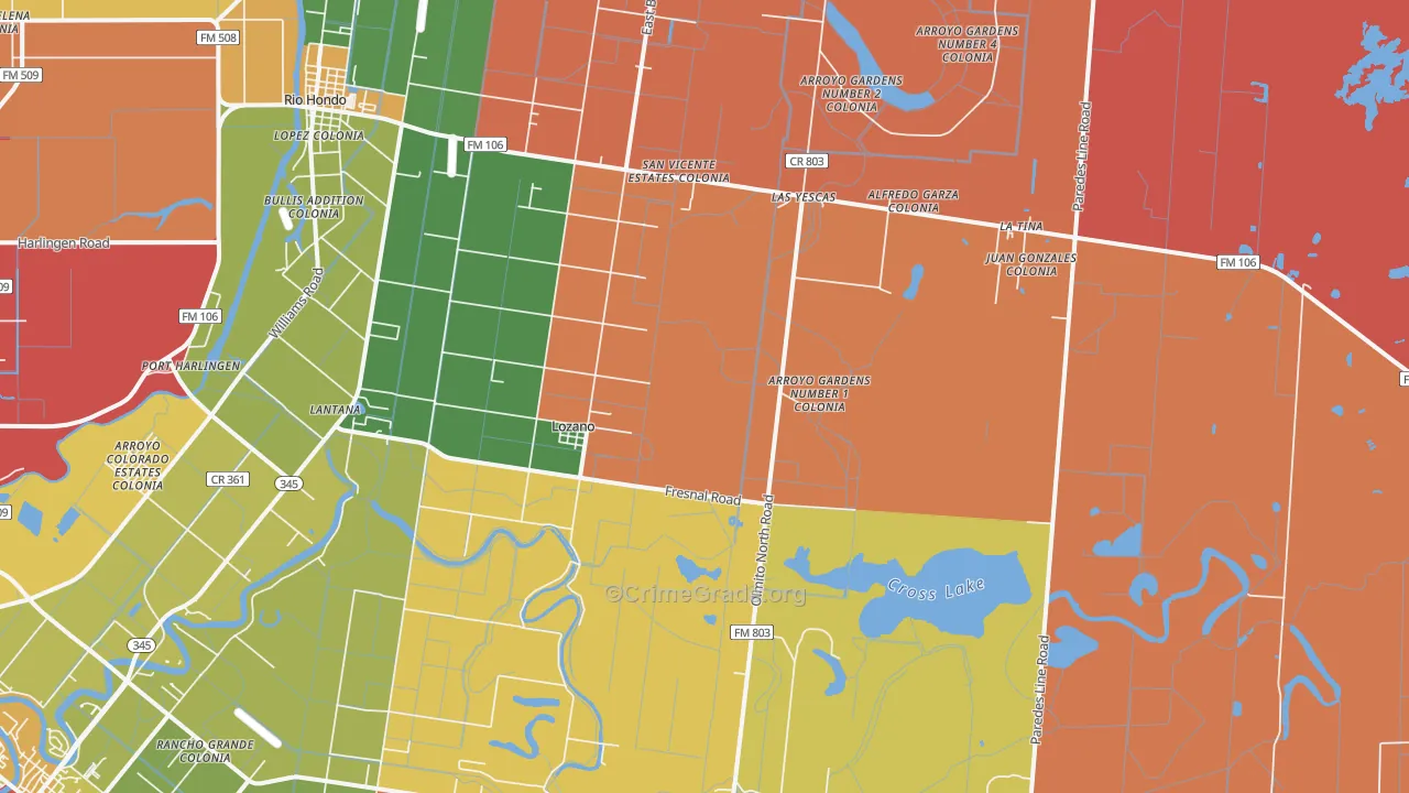 Lozano, TX Map of Robbery Rates