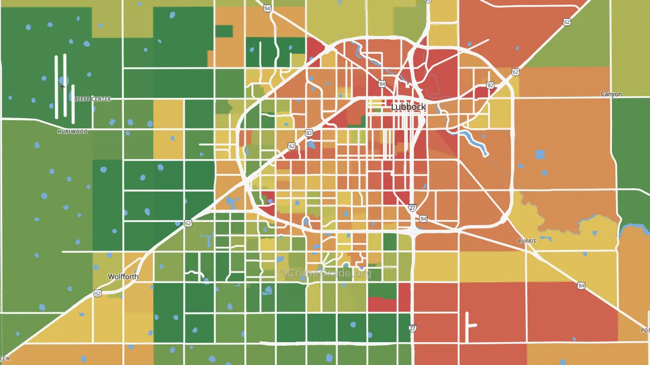 Lubbock County, TX Map of Robbery Rates