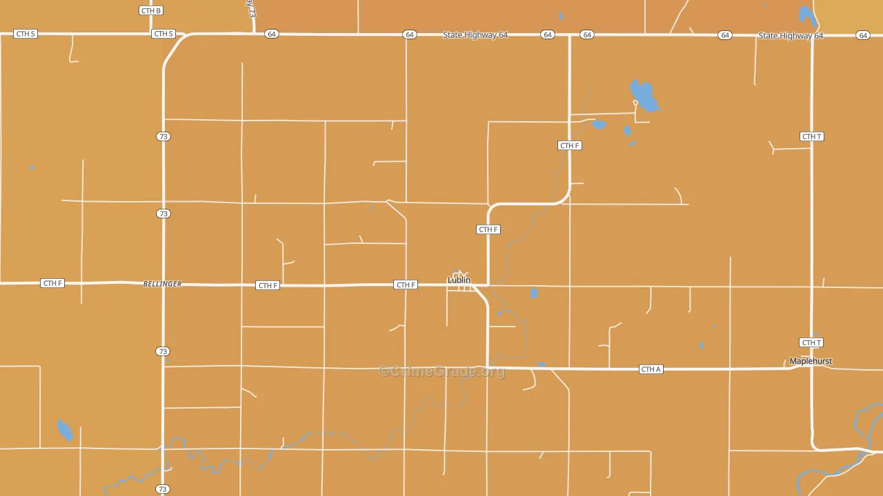 Lublin, WI Map of Robbery Rates
