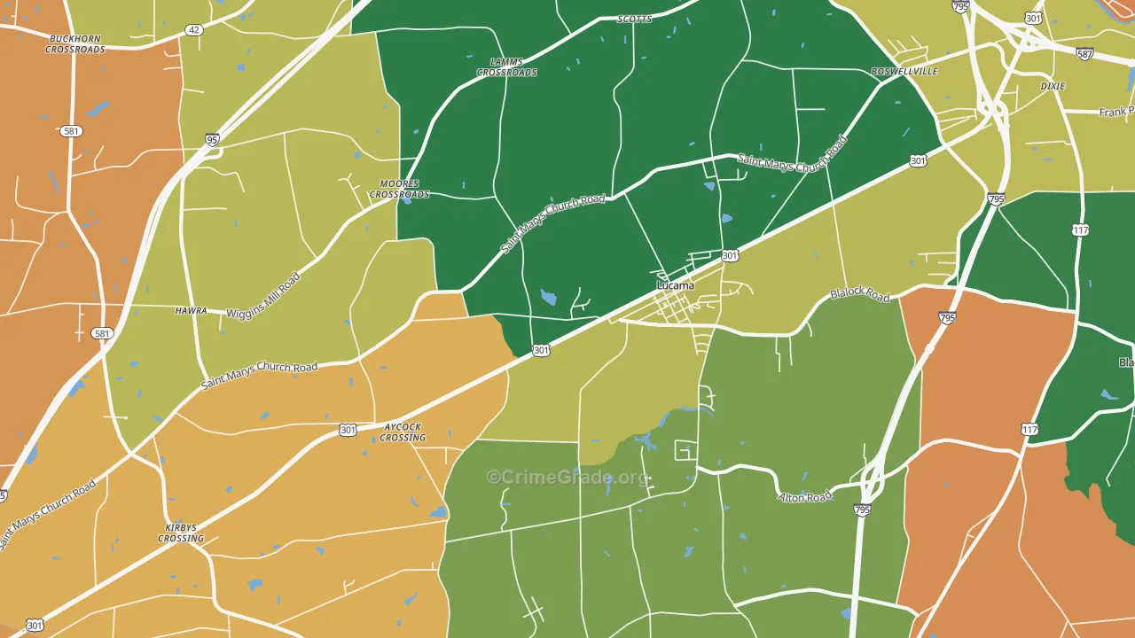 Lucama, NC Map of Robbery Rates