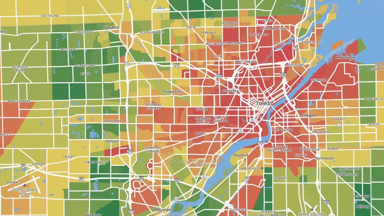 Lucas County, OH Map of Robbery Rates
