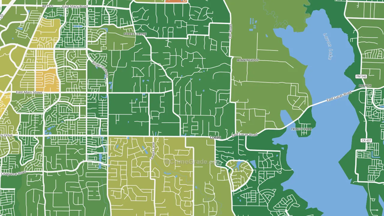 Lucas, TX Map of Robbery Rates