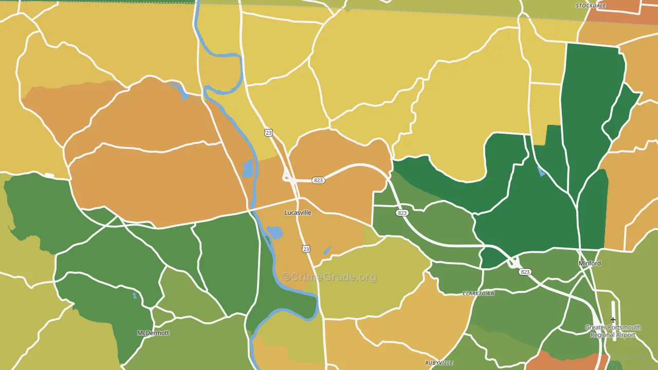 Lucasville, OH Map of Robbery Rates