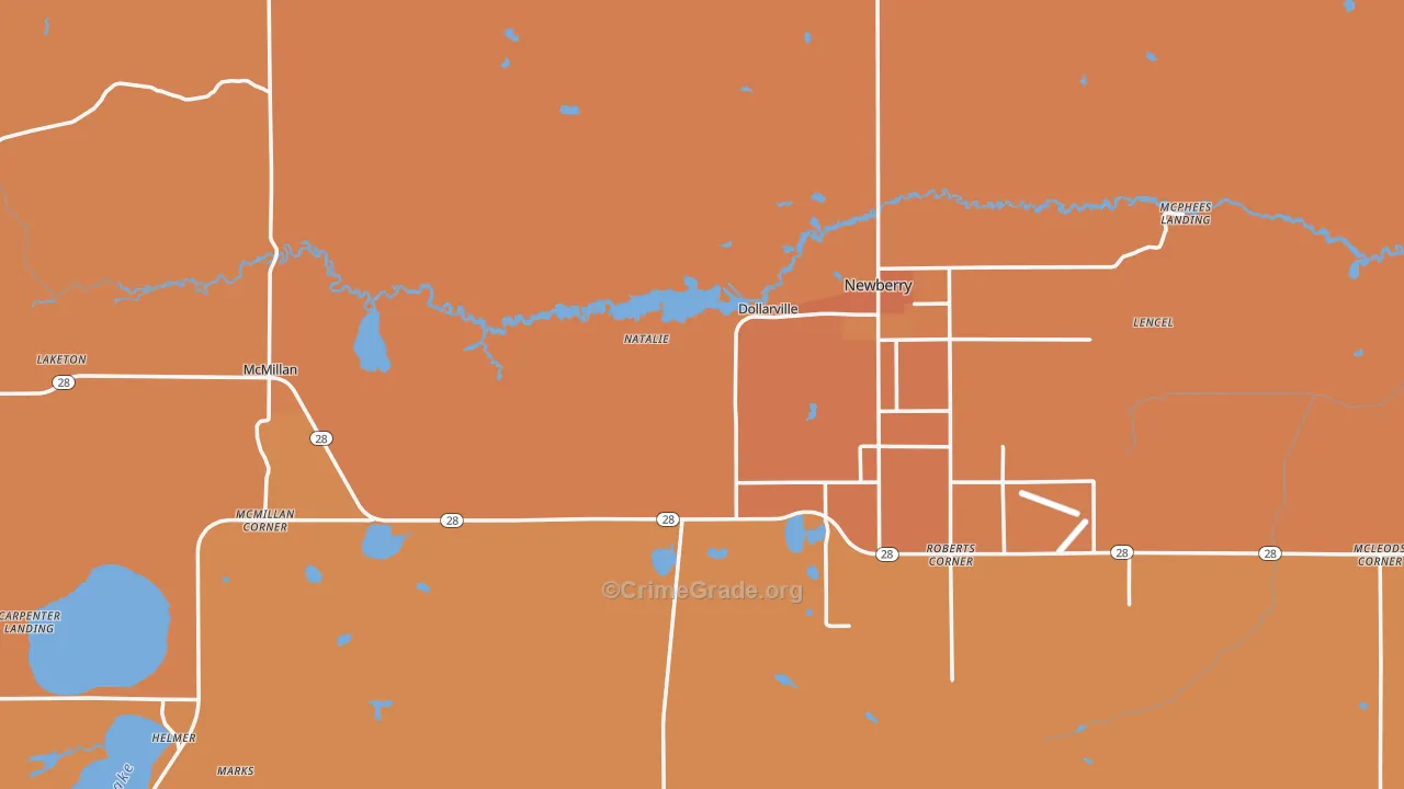 Luce County, MI Map of Robbery Rates