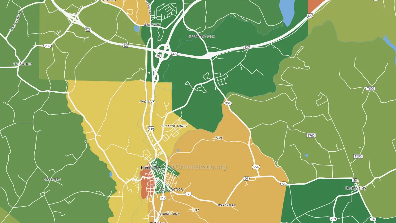 Lucerne Mines, PA Map of Robbery Rates