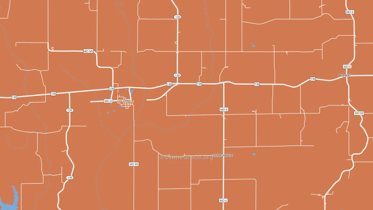 Lucerne, MO Map of Robbery Rates