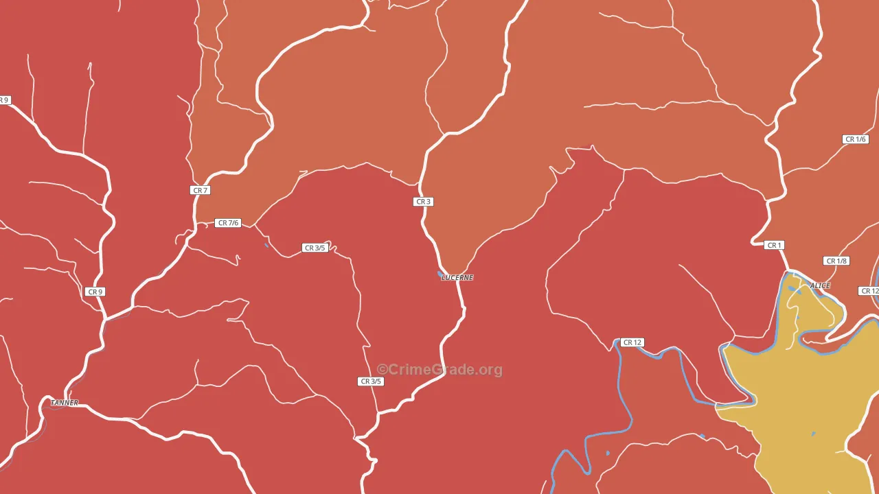 Lucerne, WV Map of Robbery Rates
