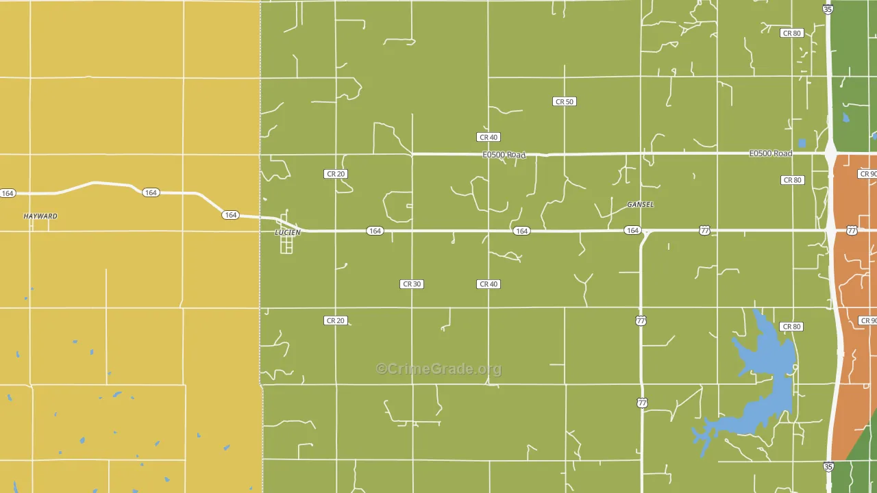 Lucien, OK Map of Robbery Rates