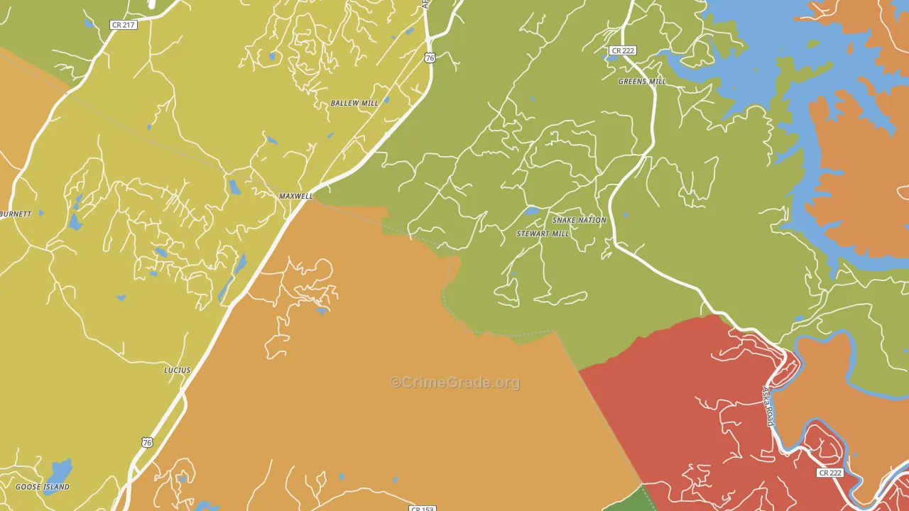Lucius, GA Map of Robbery Rates