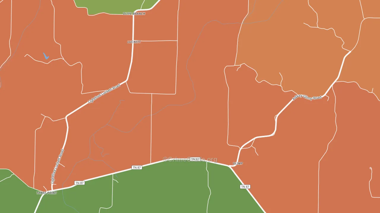 Luckett, TN Map of Robbery Rates
